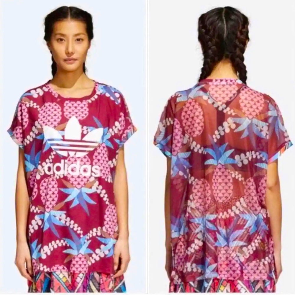 Adidas Originals X Farm Pineapple Oversized Mesh Logo Tee  Womens Size 10
